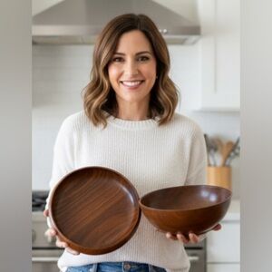 Lot Of 2 Bowls - Vintage MCM Boho Myrtlewood 9.5” Laquered & 9.5” Unpolished